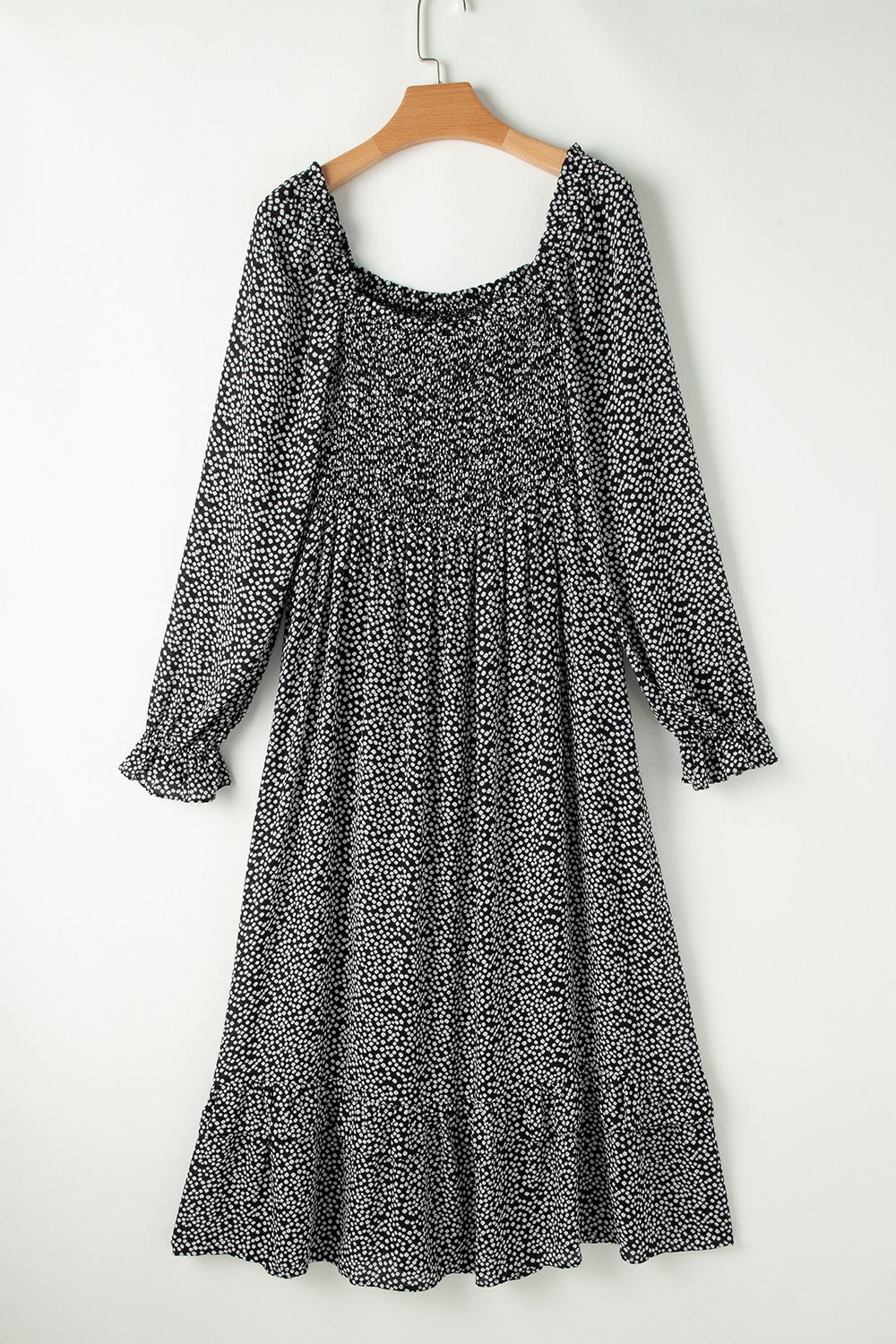 Printed Square Neck Long Sleeve Midi Dress - Classique Collection