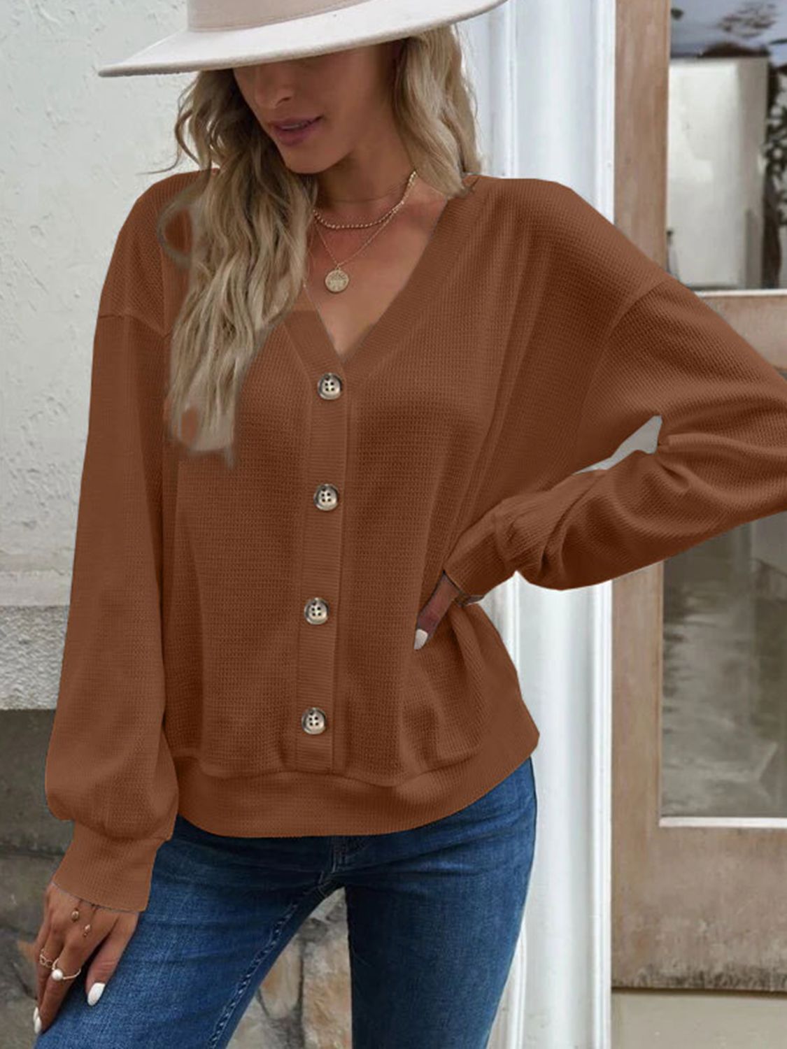 V-Neck Dropped Shoulder Blouse - Classique Collection