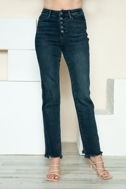 Judy Blue Full Size Button Fly Hem Destroy Straight Jeans - Classique Collection