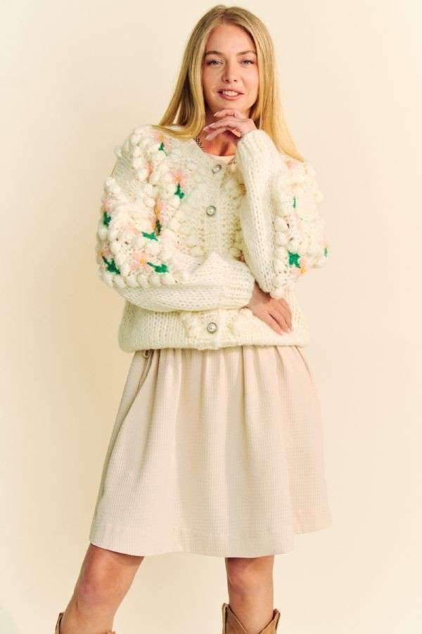 Davi & Dani Floral Pattern Button Down Cardigan - Classique Collection