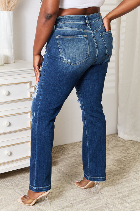 Judy Blue Full Size Mid Rise Hand Sand & Destroy Bootcut Jeans - Classique Collection
