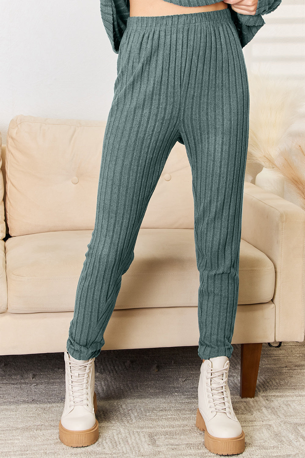 Basic Bae Full Size Notched Long Sleeve Top and Pants Set - ClassiQ