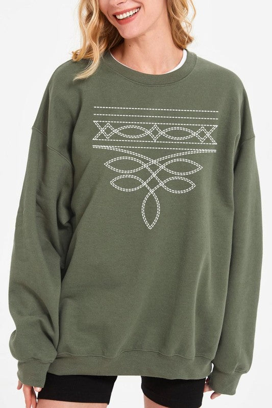 Western Boot Stitch Graphic Plus Sweatshirt - Classique Collection