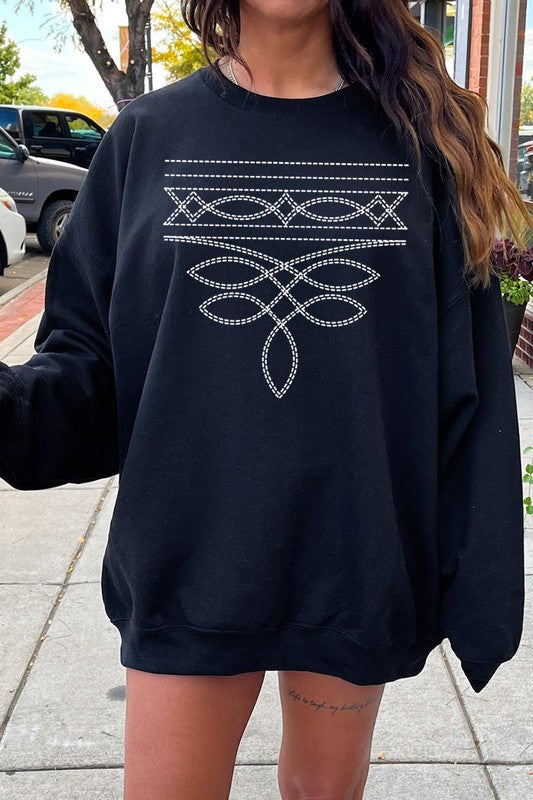 Western Boot Stitch Graphic Plus Sweatshirt - Classique Collection