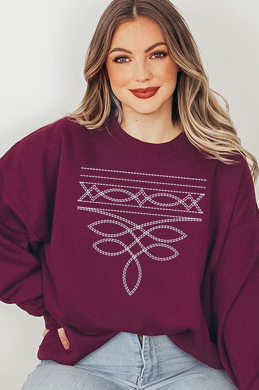 Western Boot Stitch Graphic Plus Sweatshirt - Classique Collection