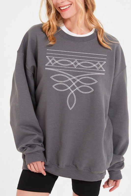 Western Boot Stitch Graphic Plus Sweatshirt - Classique Collection