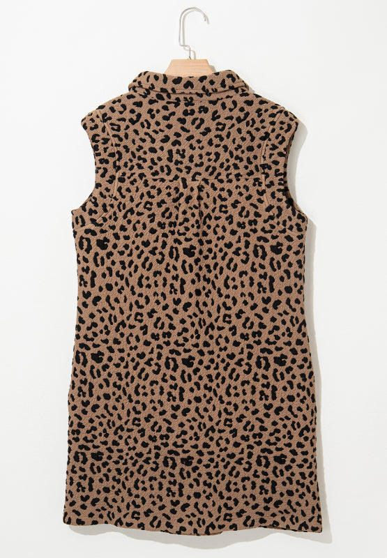 Leopard Johnny Collar Sleeveless Mini Dress - Classique Collection