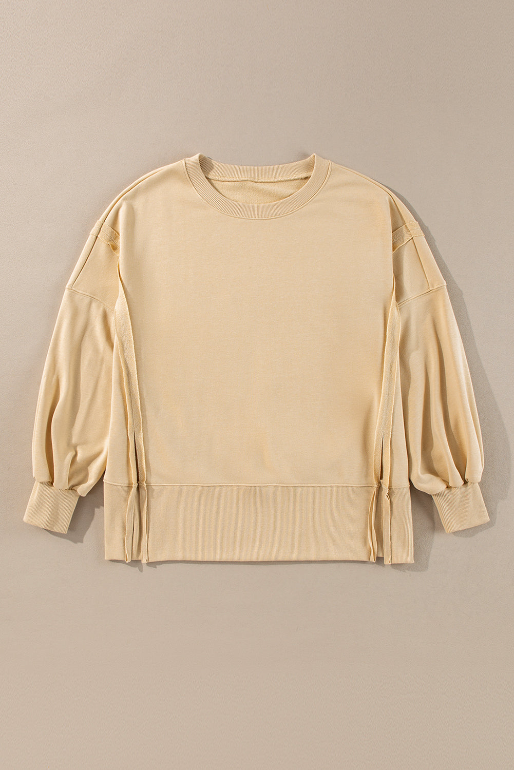 Side Slit Round Neck Long Sleeve Sweatshirt - Classique Collection