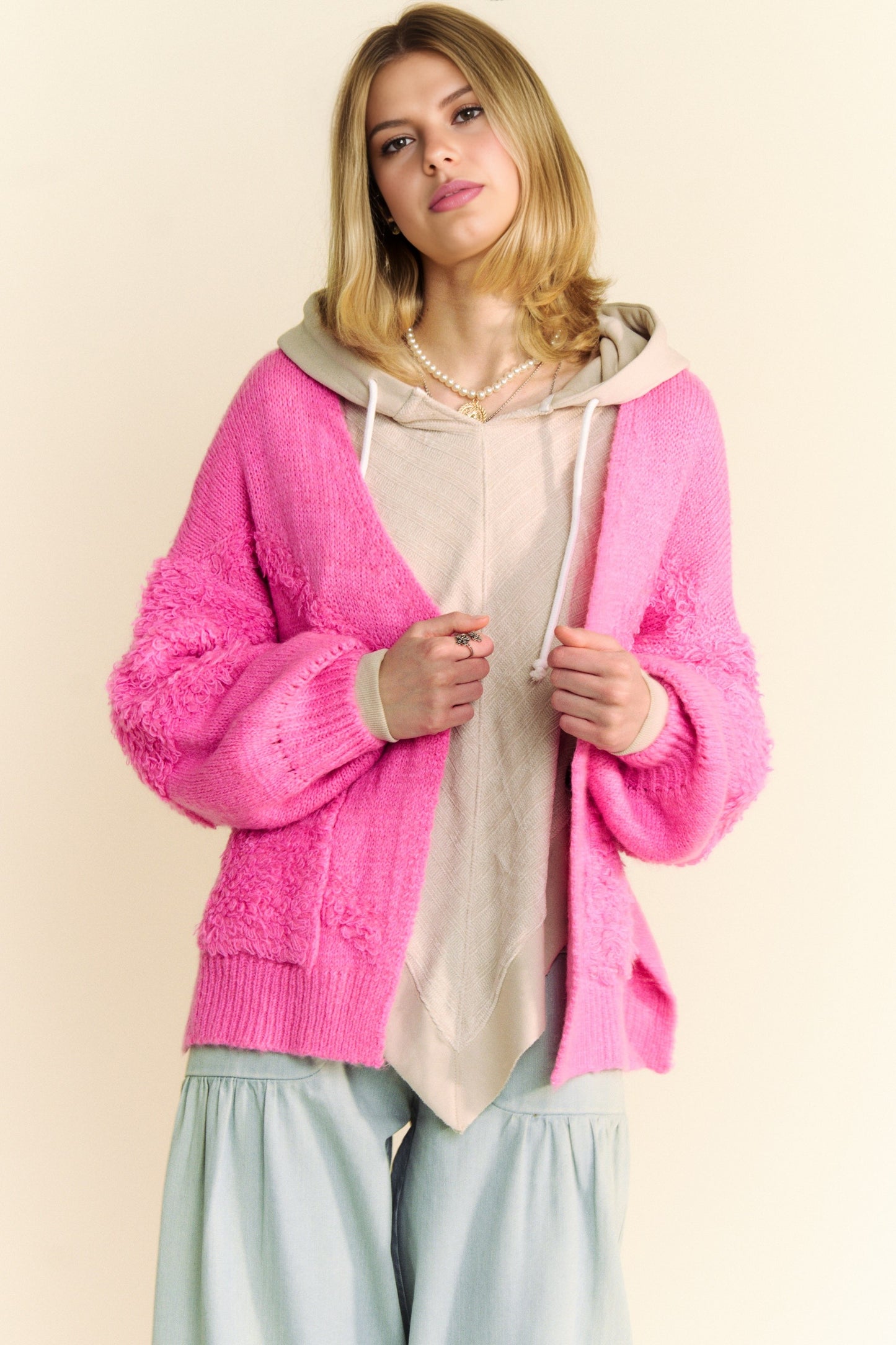 Davi & Dani Side Slit Open Front Long Sleeve Cardigan - Classique Collection