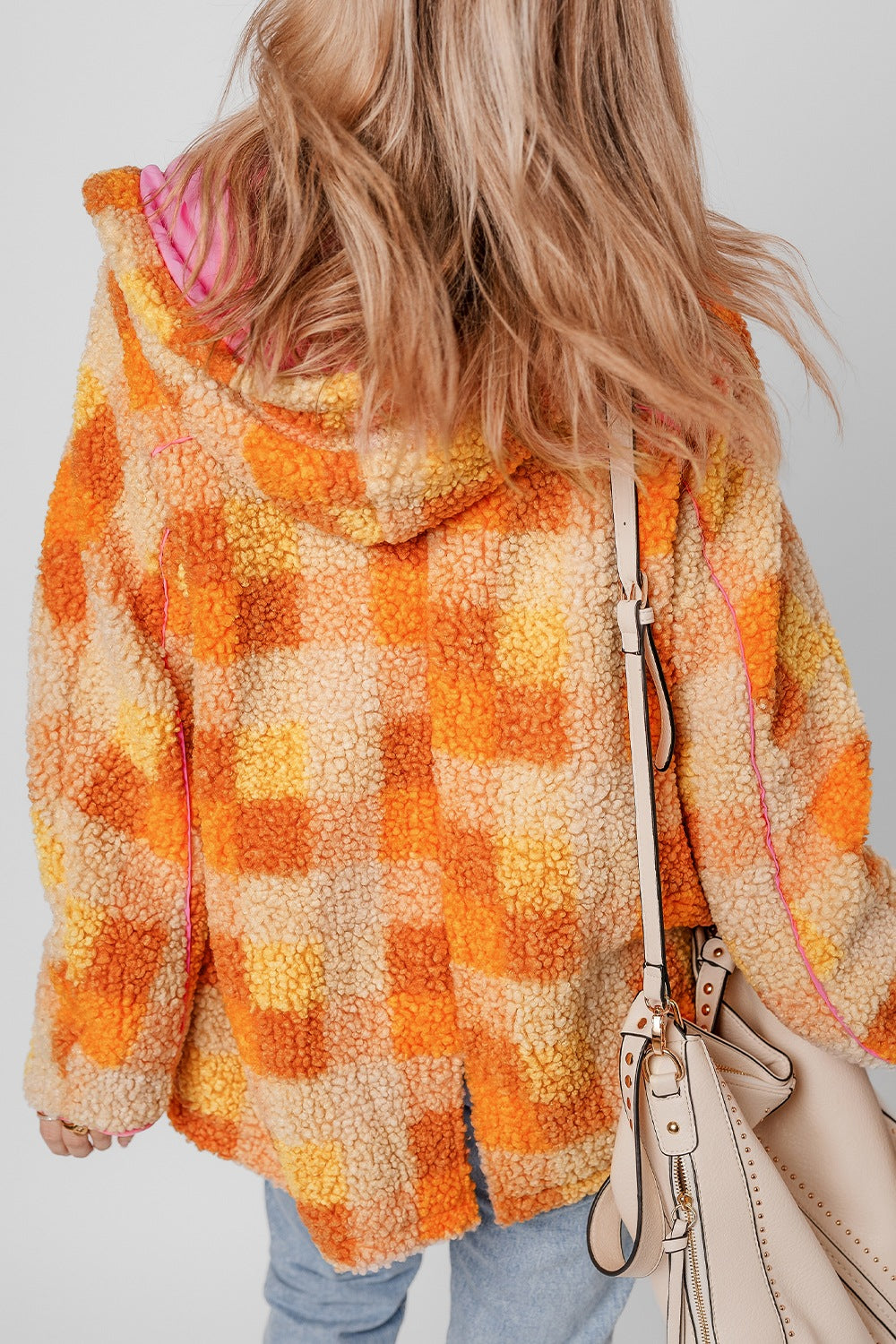 Checkered Long Sleeve Sherpa Hooded Jacket - Classique Collection
