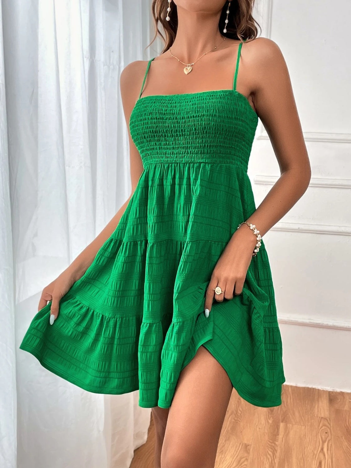 Smocked Tiered Sleeveless Mini Dress - Classique Collection