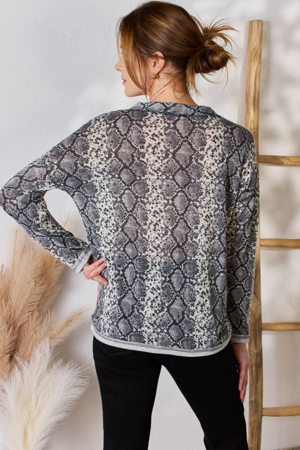 Hailey & Co Full Size Snakeskin V-Neck Long Sleeve Top - Classique Collection