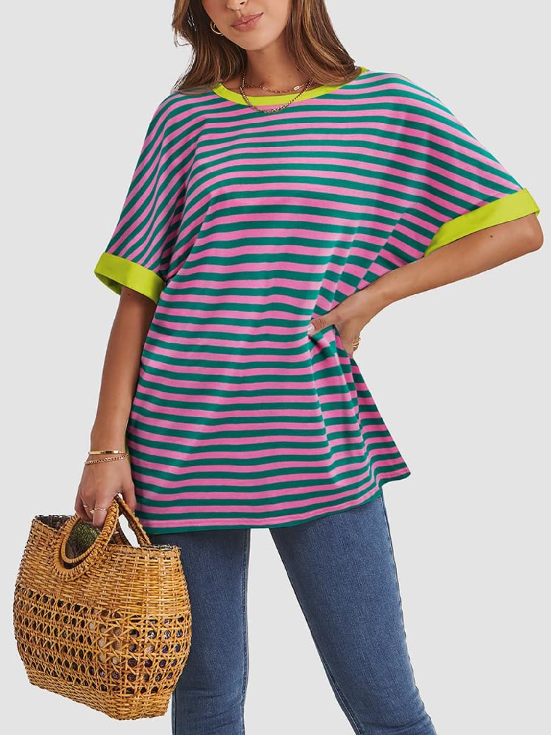 Contrast Striped Round Neck Half Sleeve T-Shirt - Classique Collection