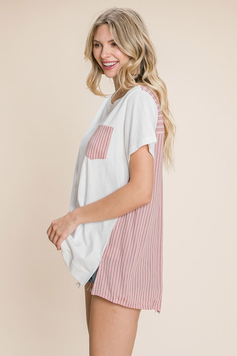 Cotton Bleu by Nu Label Contrast Striped Short Sleeve T-Shirt - Classique Collection