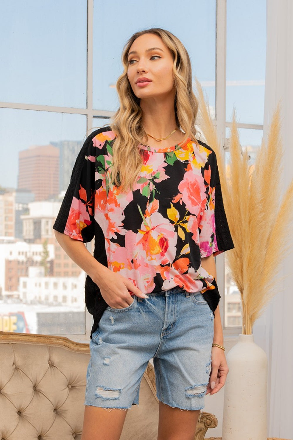 Sew In Love Full Size Floral Round Neck Short Sleeve T-Shirt - Classique Collection