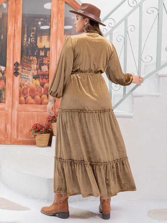 Plus Size Frill Tie Neck Long Sleeve Dress - Classique Collection