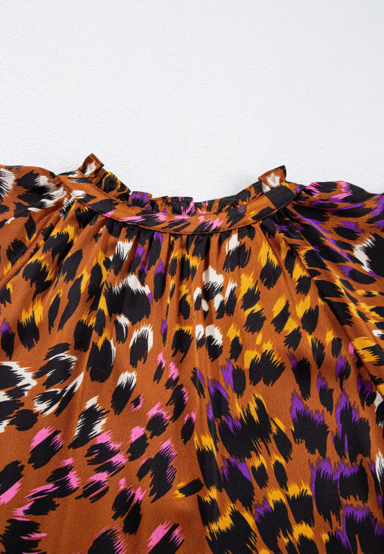Leopard Notched Short Sleeve Blouse - Classique Collection