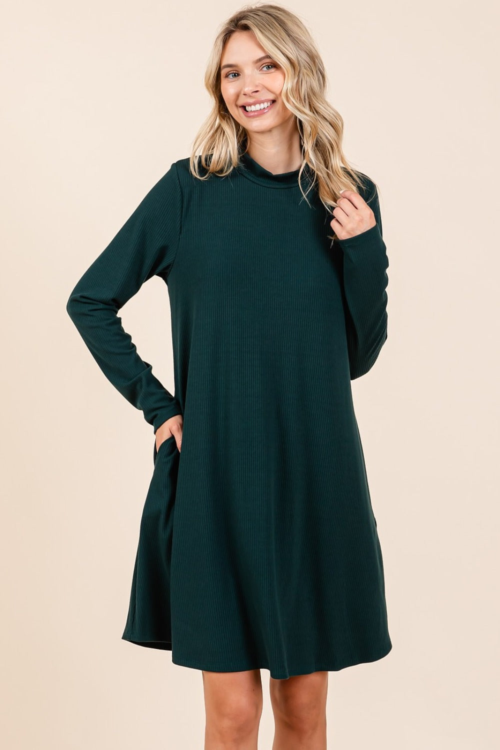 Mittoshop Mock Neck Long Sleeve Dress with Pockets - Classique Collection