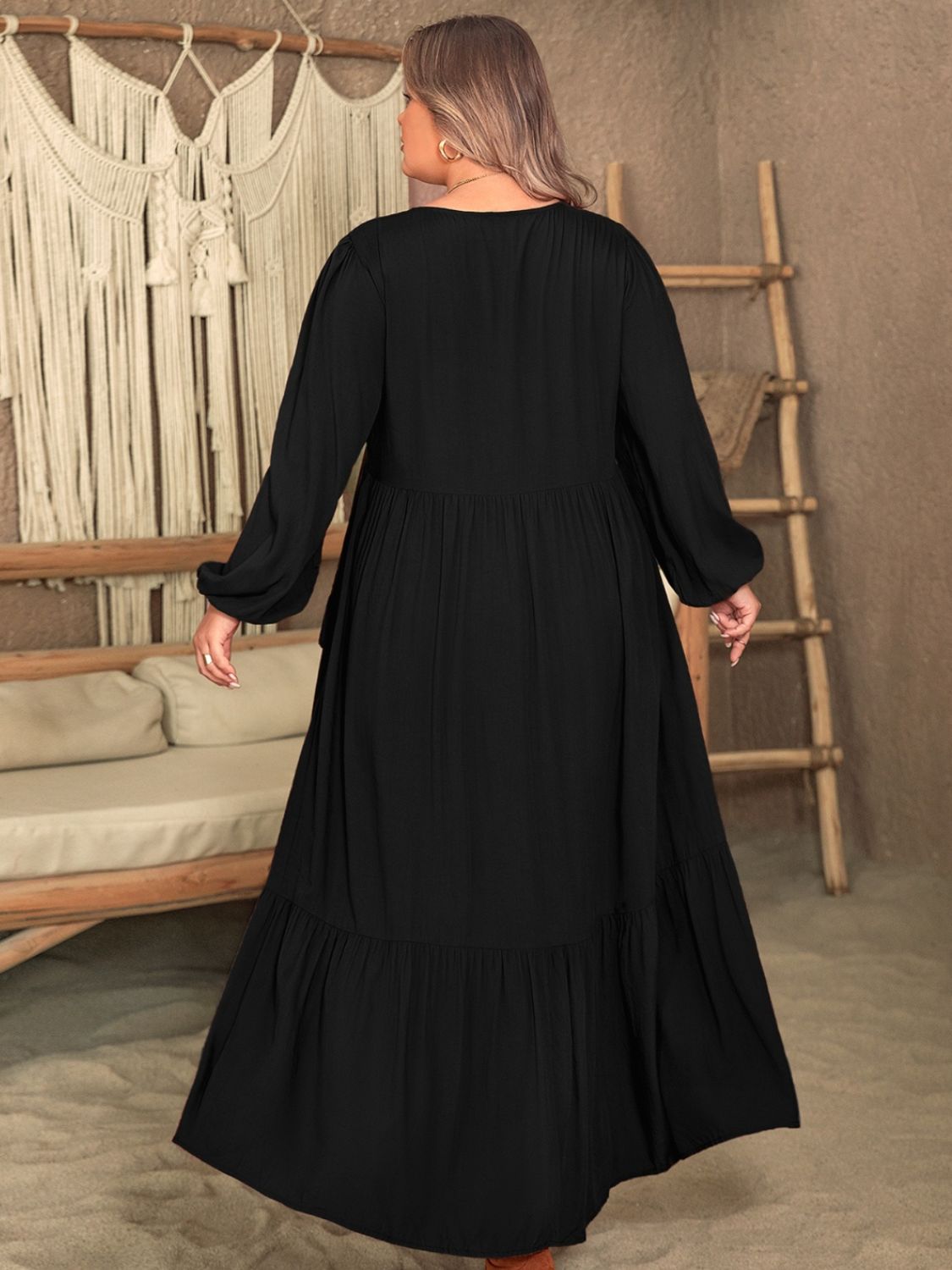 Plus Size Ruffled V-Neck Long Sleeve Dress - Classique Collection