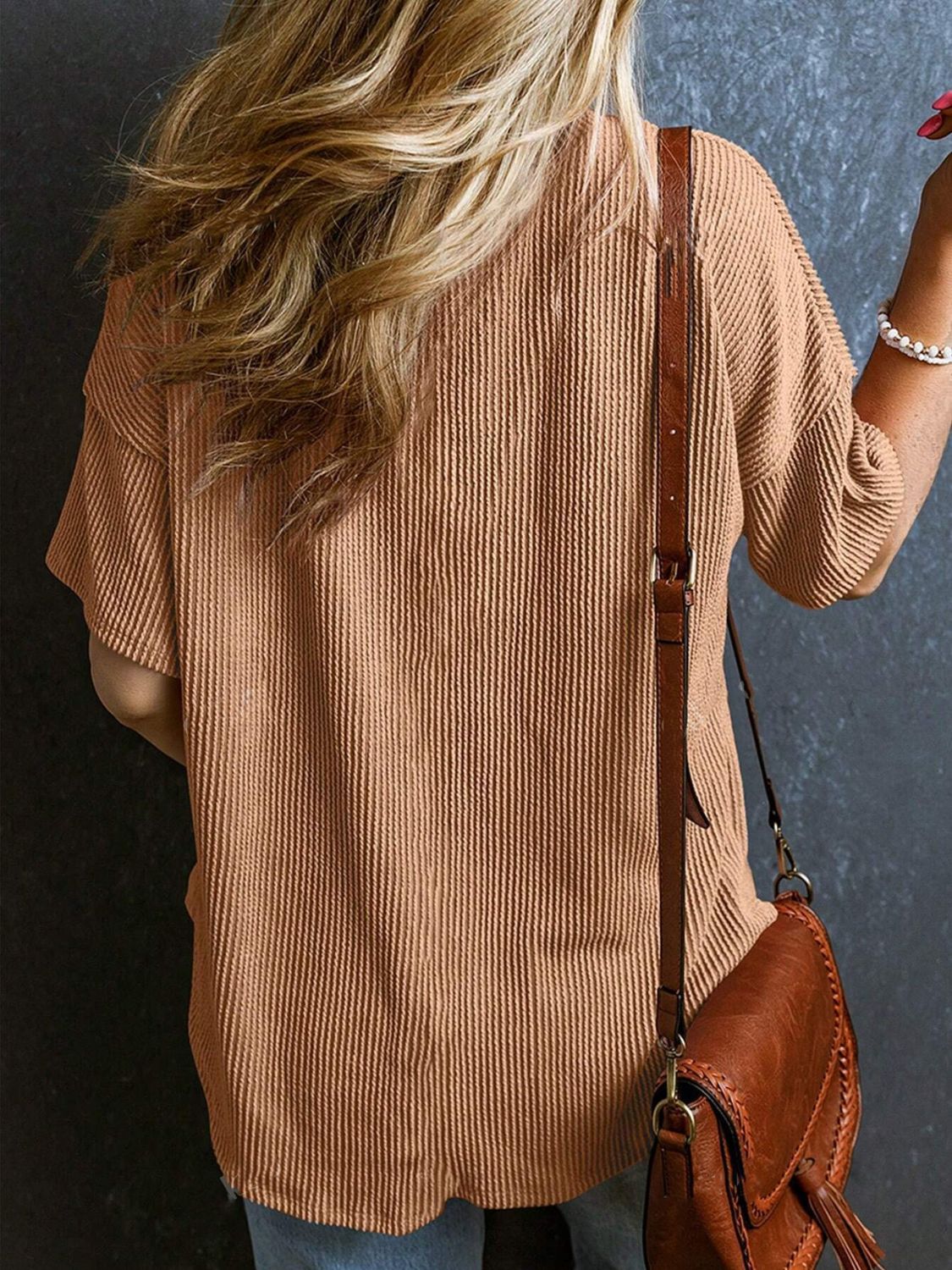 Textured V-Neck Half Sleeve T-Shirt - Classique Collection