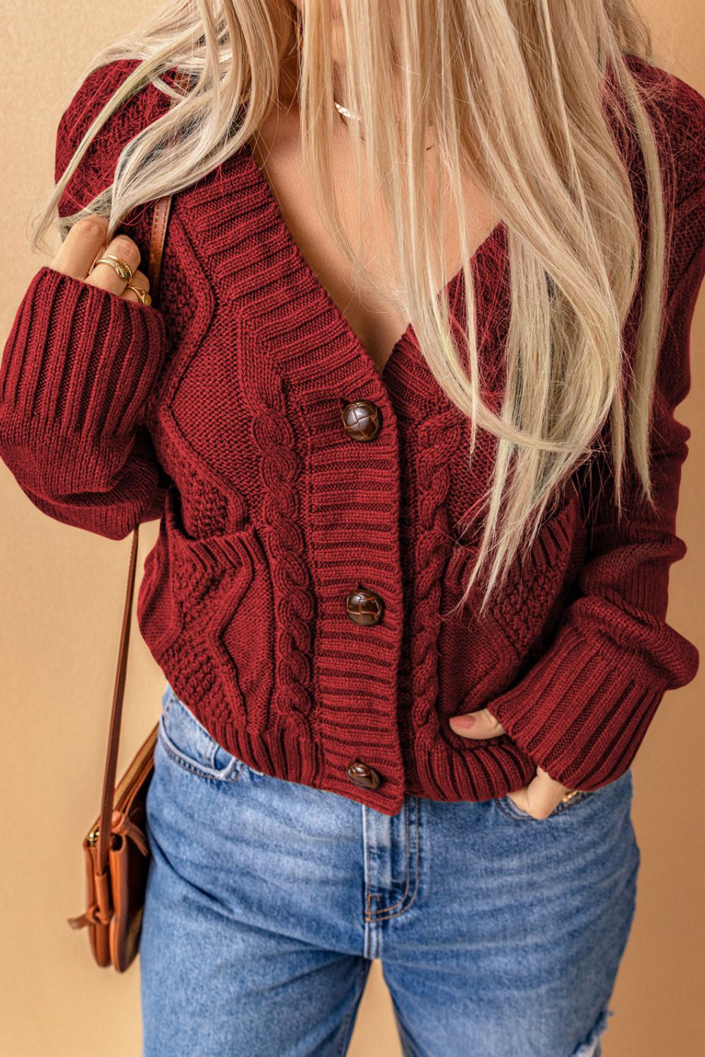 Cable-Knit Button Down V-Neck Cardigan - ClassiQ