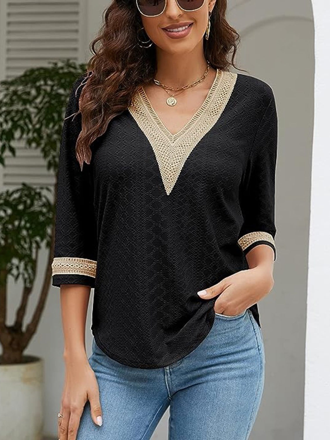 V-Neck Eyelet Blouse - Classique Collection