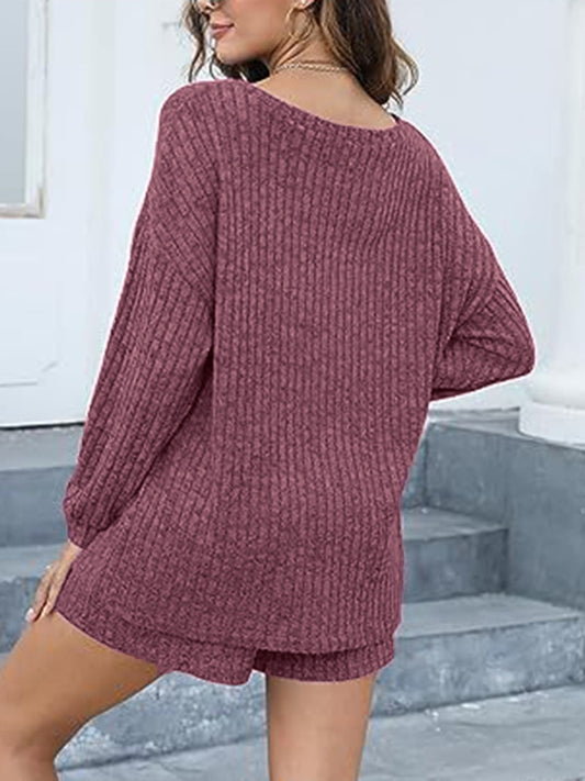 Round Neck Dropped Shoulder Top and Shorts Set - ClassiQ