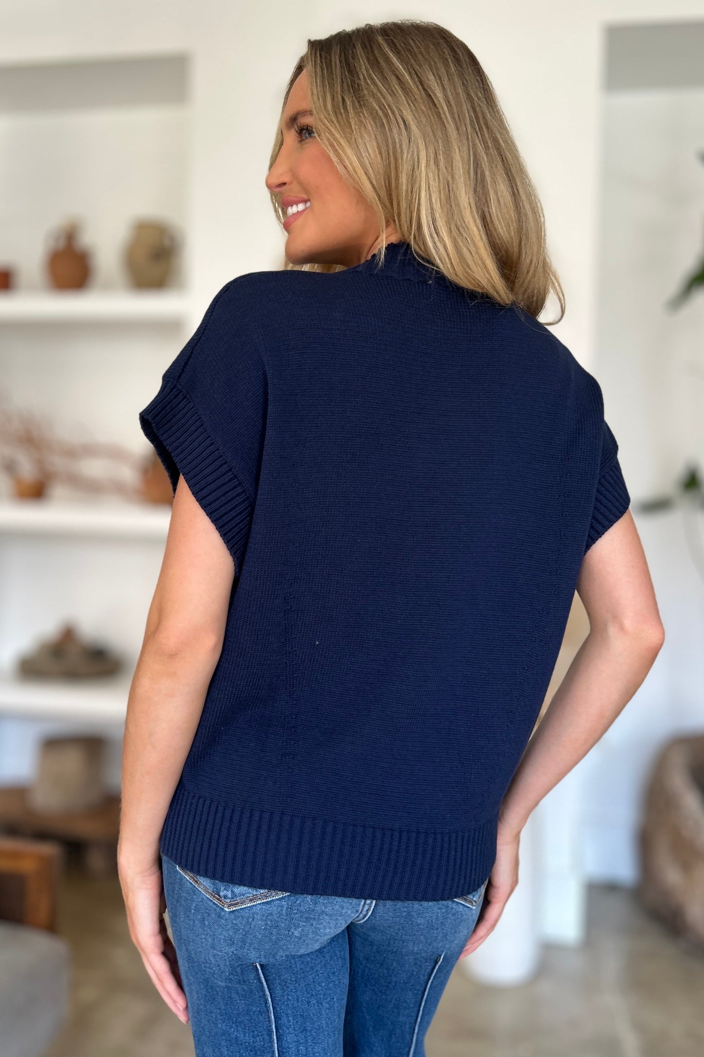 Double Take Full Size Mock Neck Short Sleeve Sweater - ClassiQ
