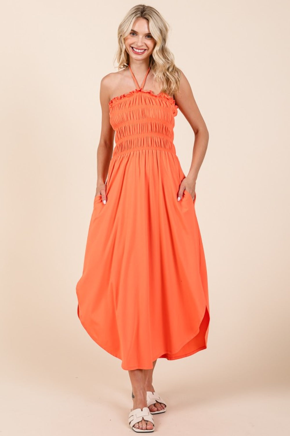 Culture Code Tie Back Shirring Dress with Pockets - Classique Collection