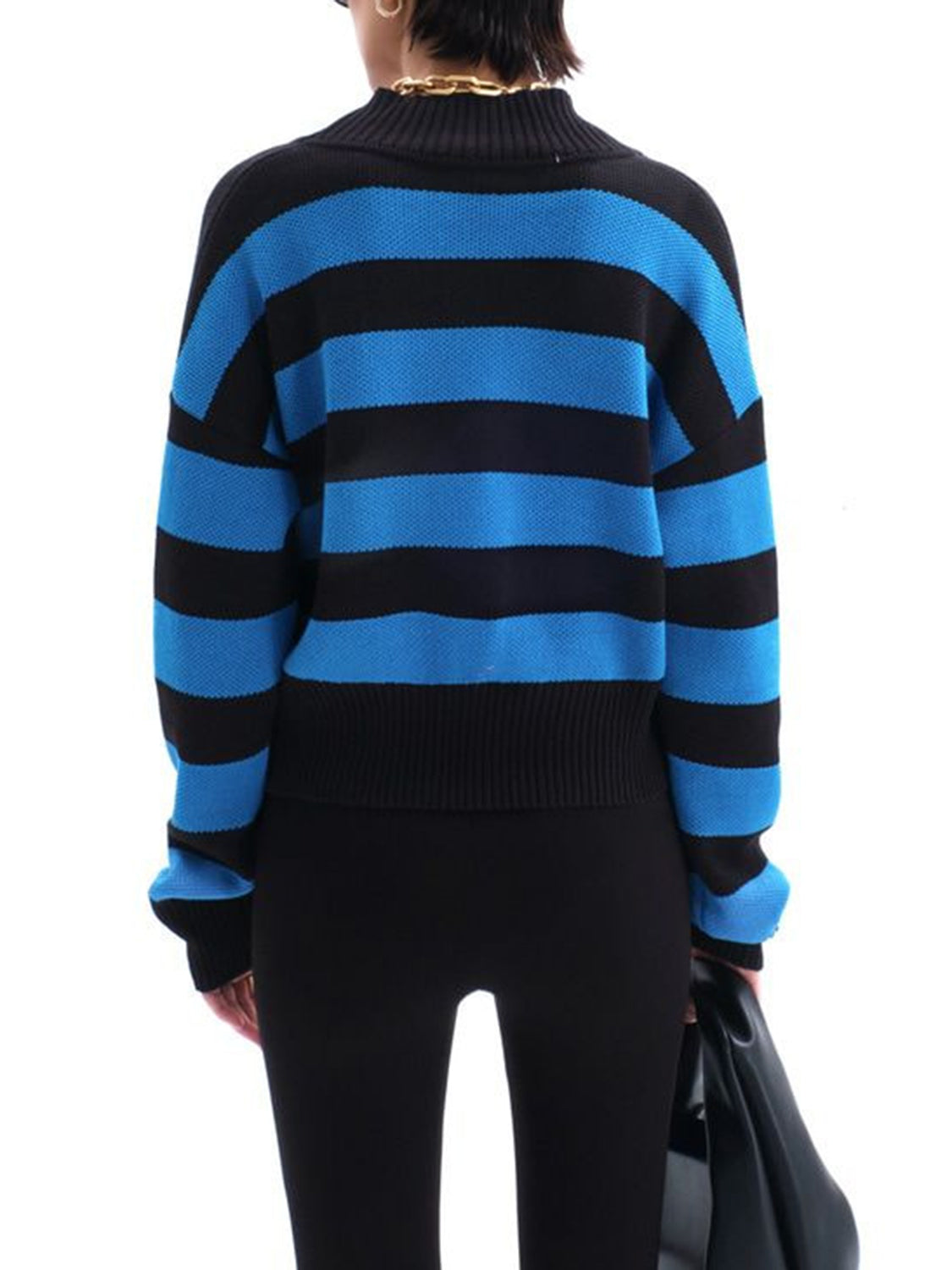 Striped Button Down Drop Shoulder Cardigan - Classique Collection