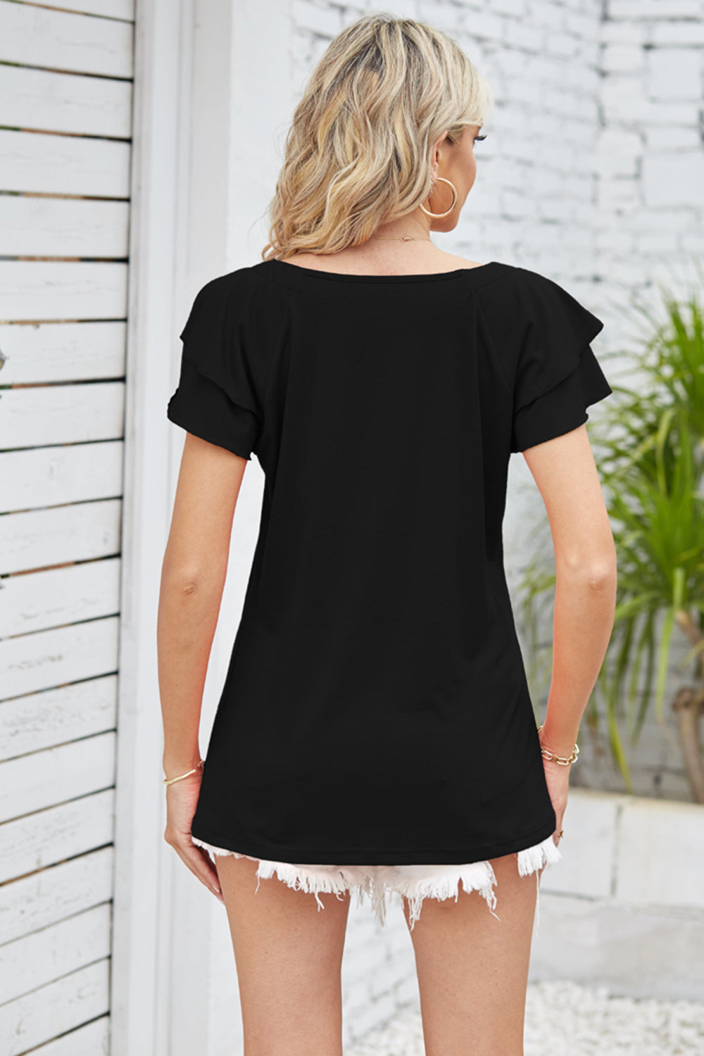 Square Neck Flutter Sleeve Top - Classique Collection