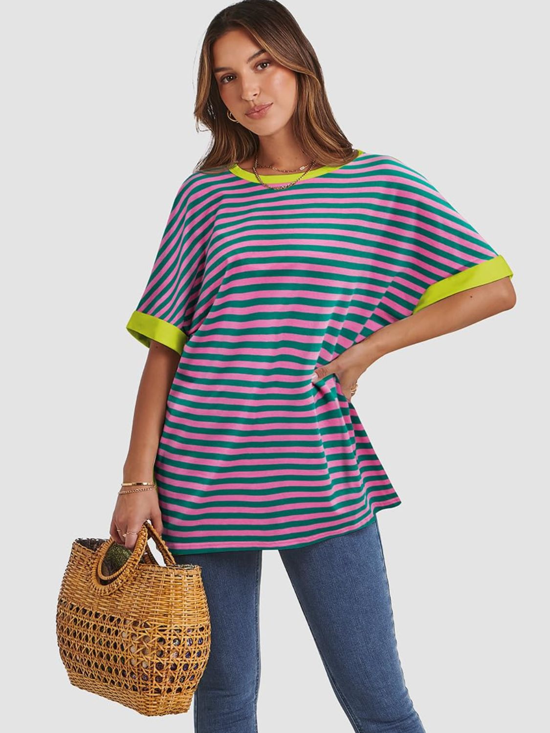 Contrast Striped Round Neck Half Sleeve T-Shirt - Classique Collection