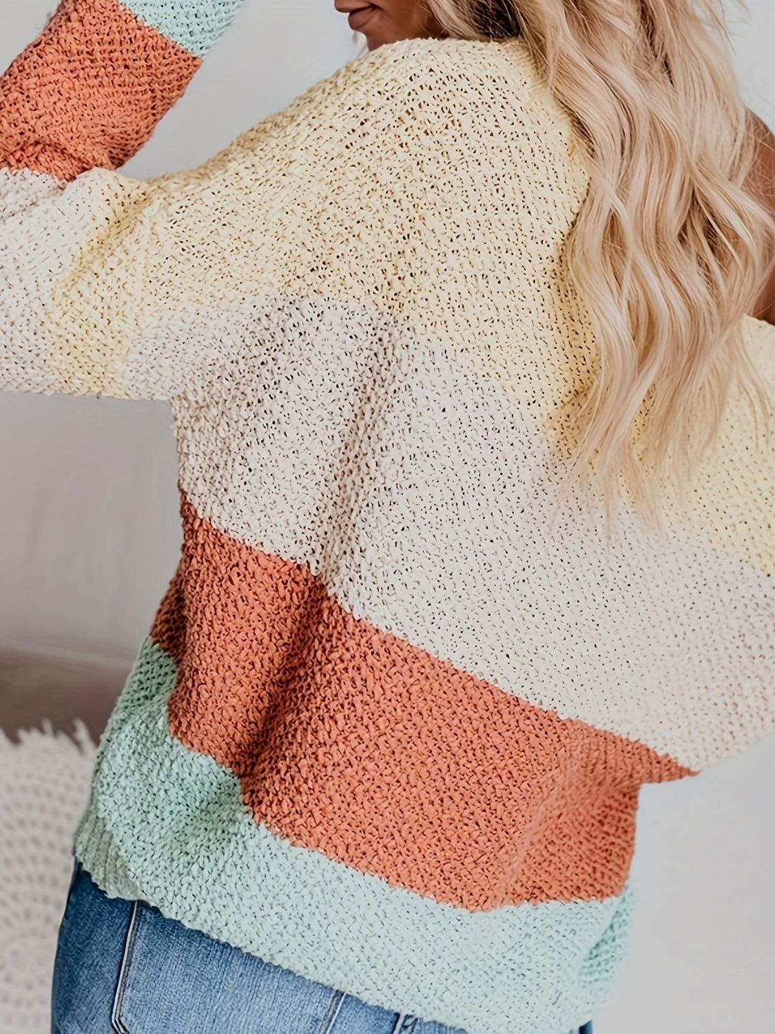 Color Block Round Neck Long Sleeve Sweater - Classique Collection