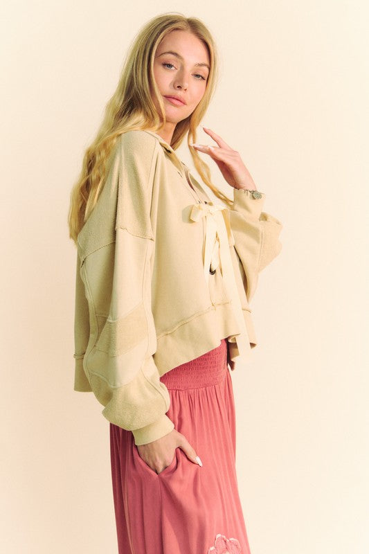 Davi & Dani Lace Up Exposed Seam French Terry Top - Classique Collection