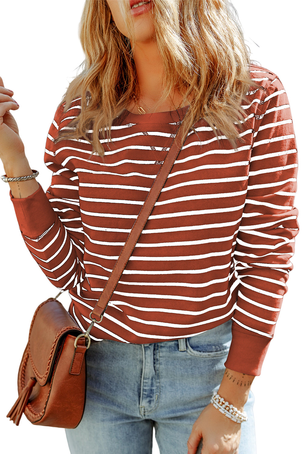 Striped Long Sleeve Round Neck Top - ClassiQ