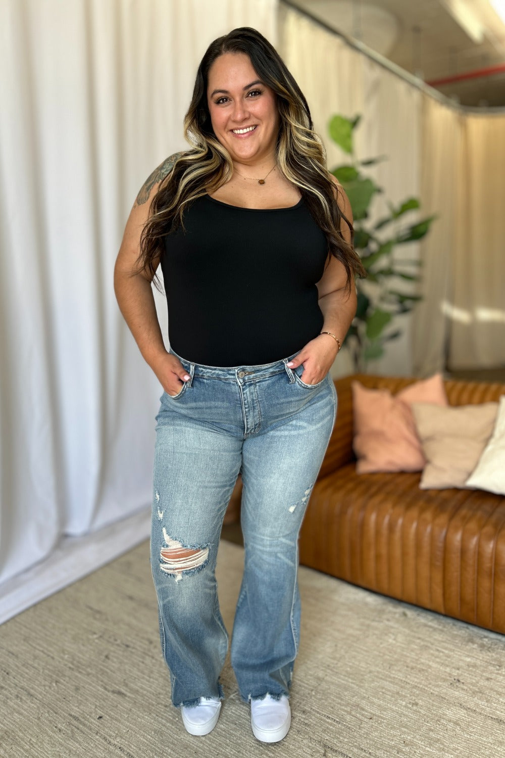 Judy Blue Full Size Medium Rise Tummy Control Destroy Flare - Classique Collection
