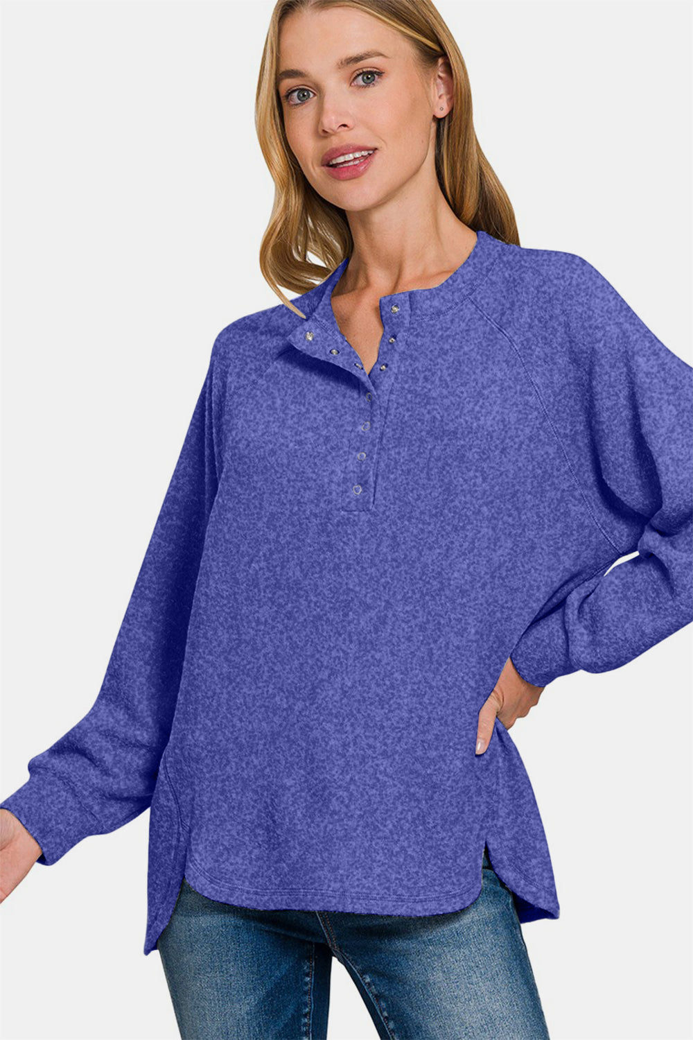 Zenana Full Size Brushed Melange Hacci High-Low Sweater - ClassiQ