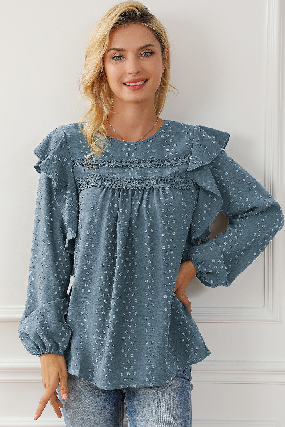 Round Neck Ruffled Blouse - Classique Collection