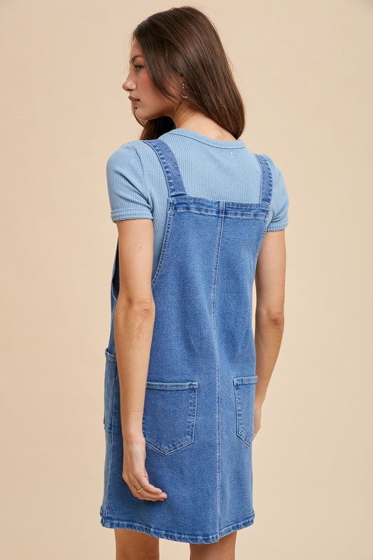 Annie Wear Wide Strap Denim Overall Dress with Pockets - ClassiQ