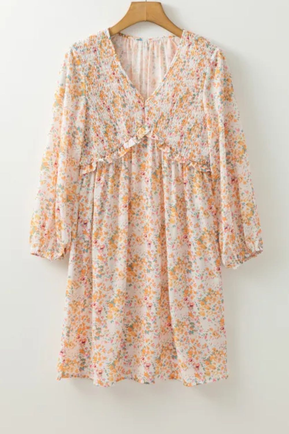 Printed V-Neck Balloon Sleeve Mini Dress - Classique Collection