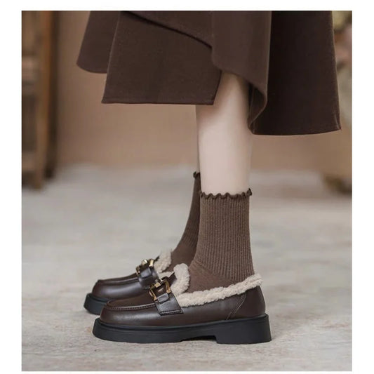 Women's Fur Lined Loafers 2025 Chunky Platform Winter Shoes Horsebit Slip On Comfortable Flats - ClassiQ