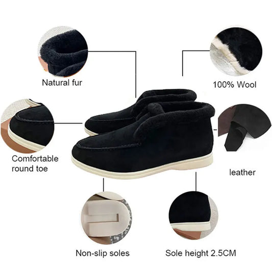 Fur Loafers Flat Shoes Women's Suede Slippers 2025 Quality Casual Shoes Women's Winter Wool Snow Boots - ClassiQ