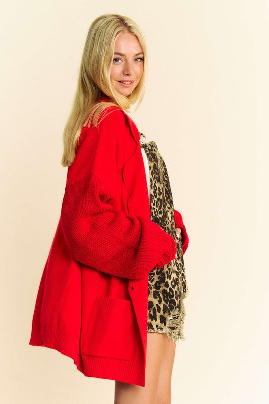 Davi & Dani Button Up Dropped Shoulder Cardigan with Pockets - Classique Collection