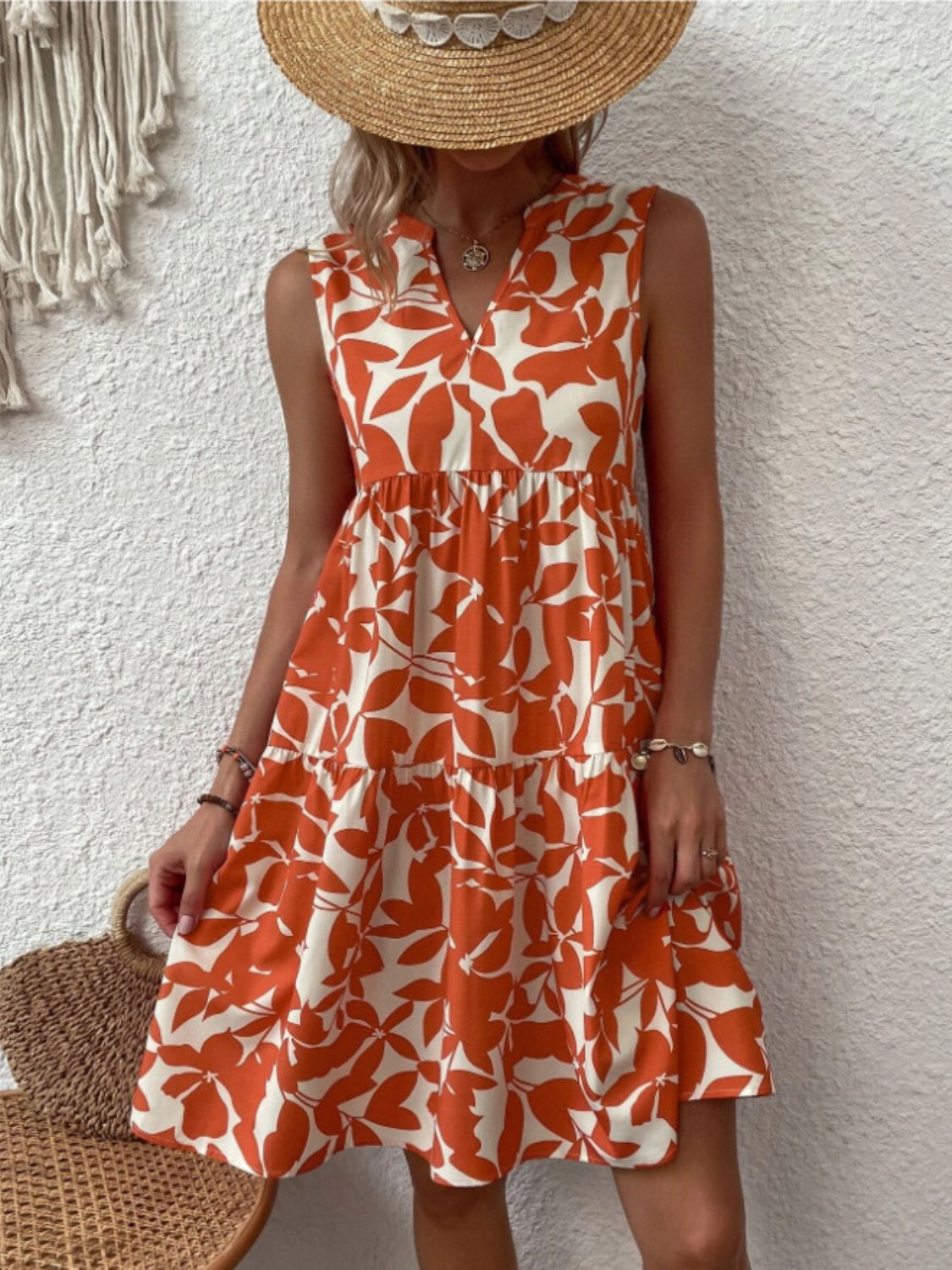 Printed Notched Sleeveless Mini Dress - Classique Collection