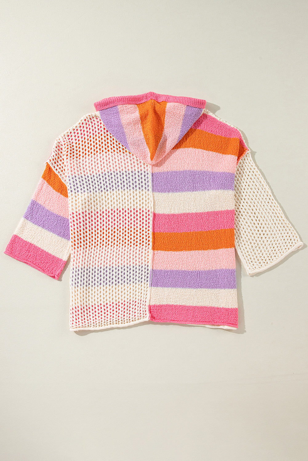 Openwork Color Block Hooded Sweater - Classique Collection