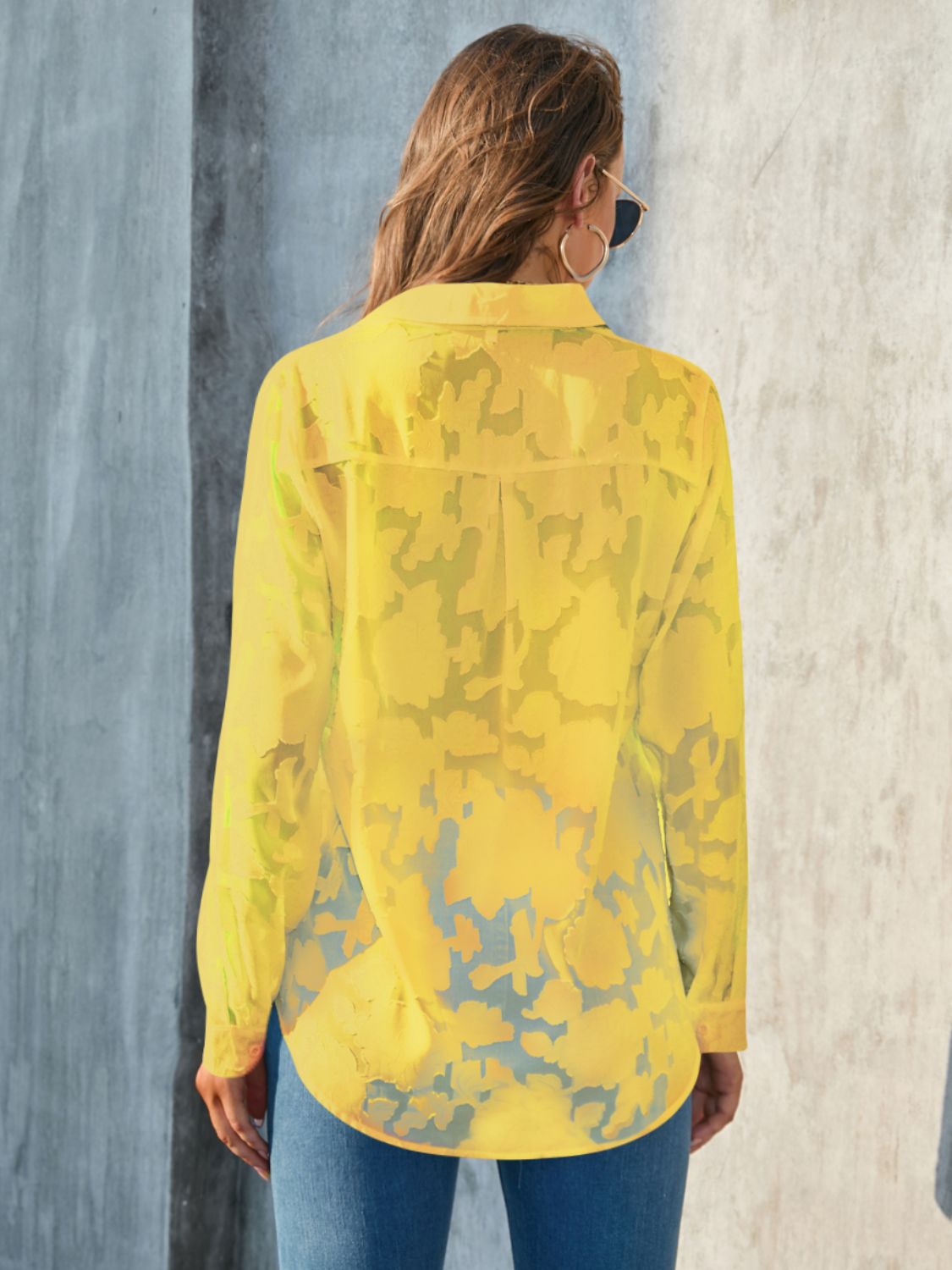 Full Size Collared Neck Long Sleeve Shirt Plus Size - Classique Collection