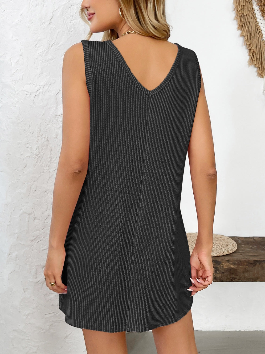 Texture Pocketed V-Neck Tank Dress - Classique Collection