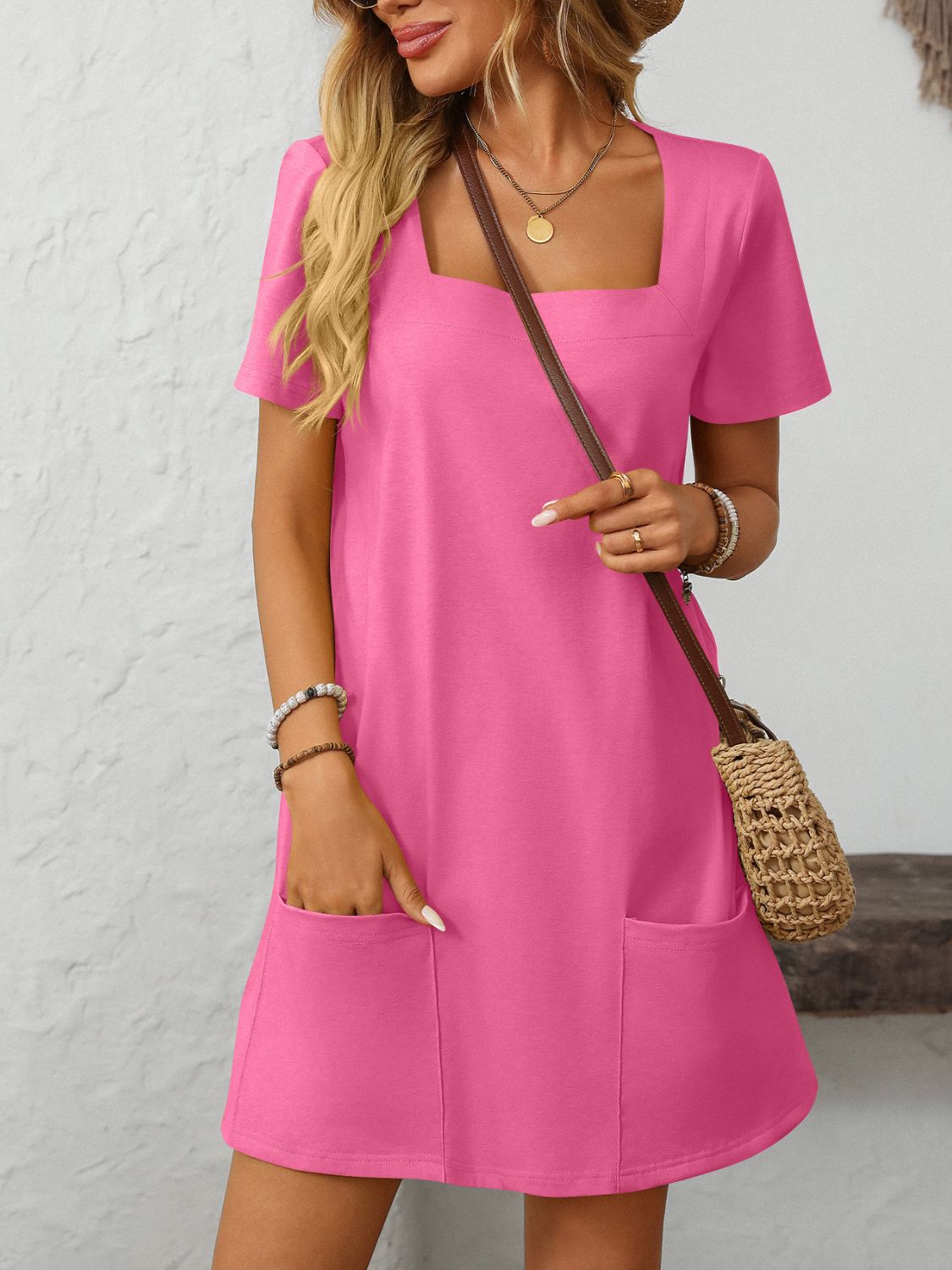 Mandy Square Neck Short Sleeve Mini Dress - Classique Collection