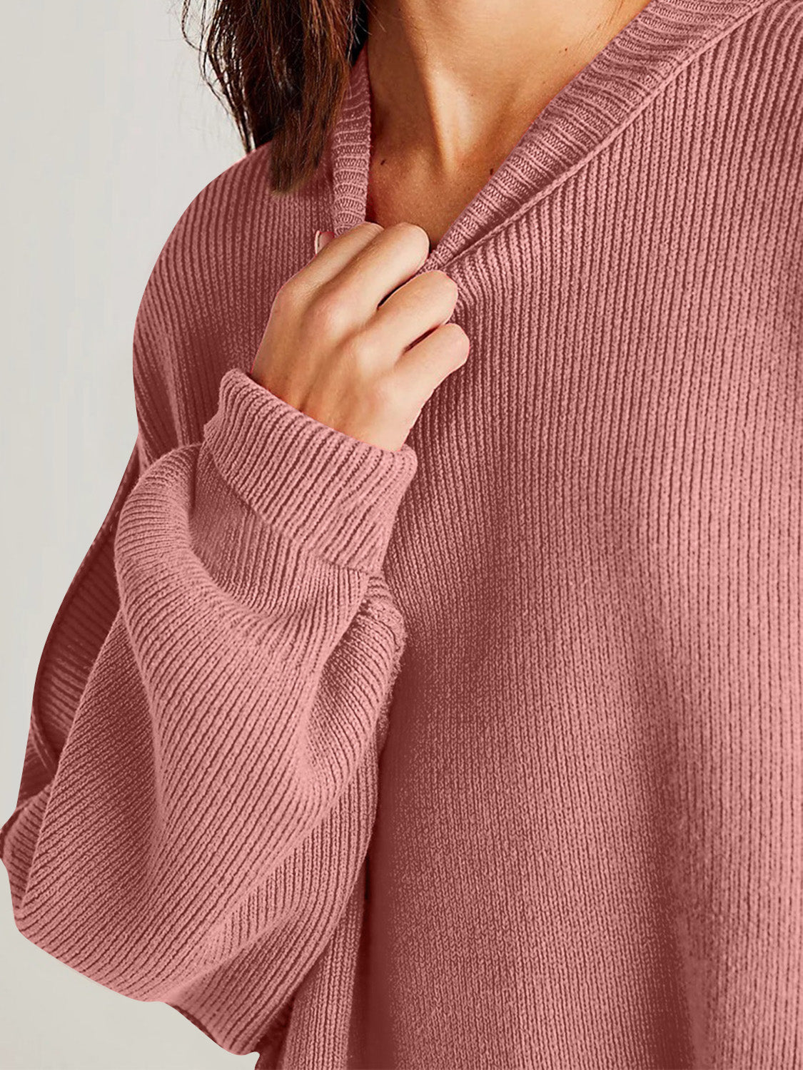 Double Take Side Slit Round Neck Long Sleeve Sweater - ClassiQ
