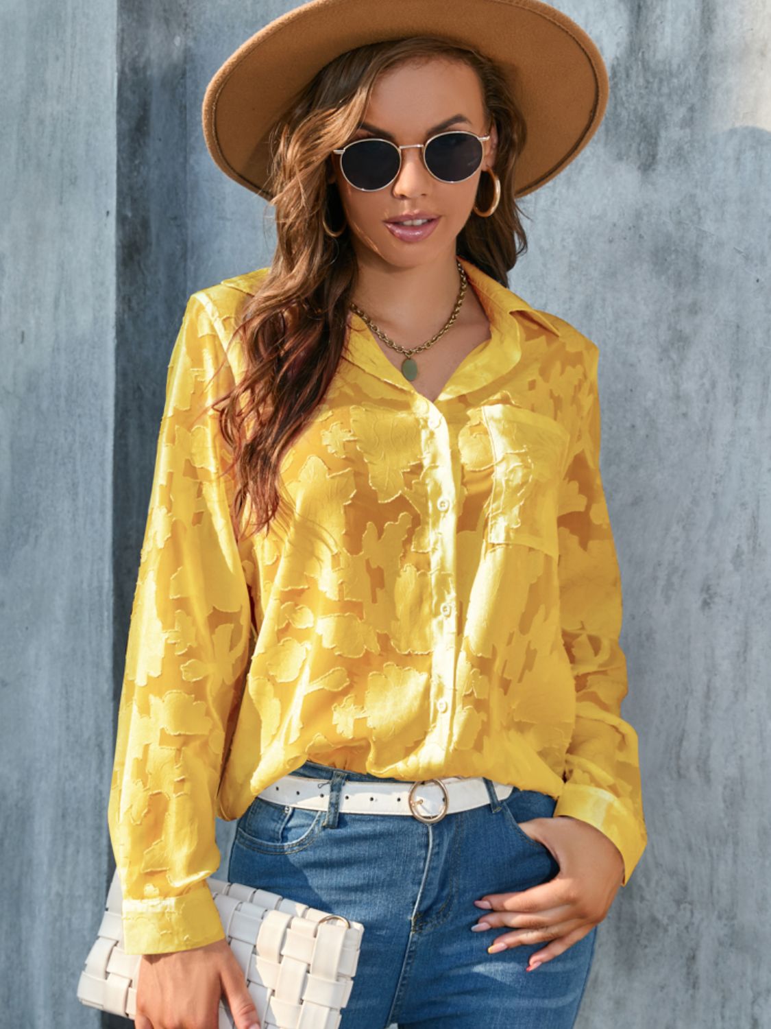 Full Size Collared Neck Long Sleeve Shirt Plus Size - Classique Collection